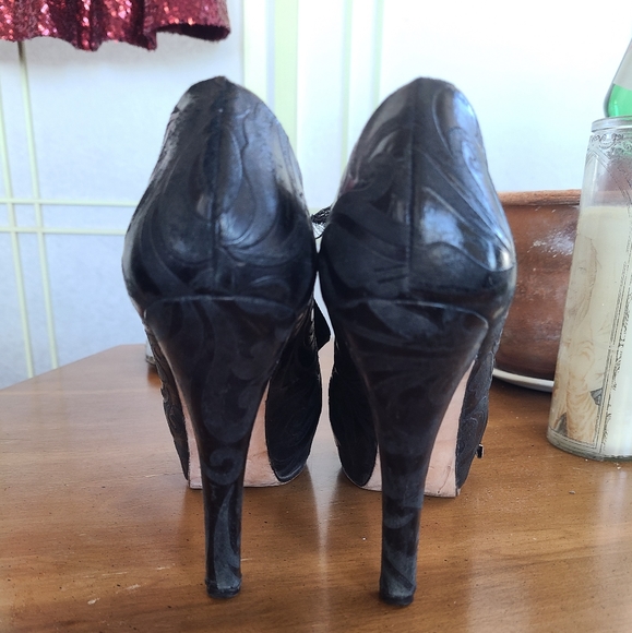 Black peep toe high heeled lace up booties size38 - Picture 11 of 13